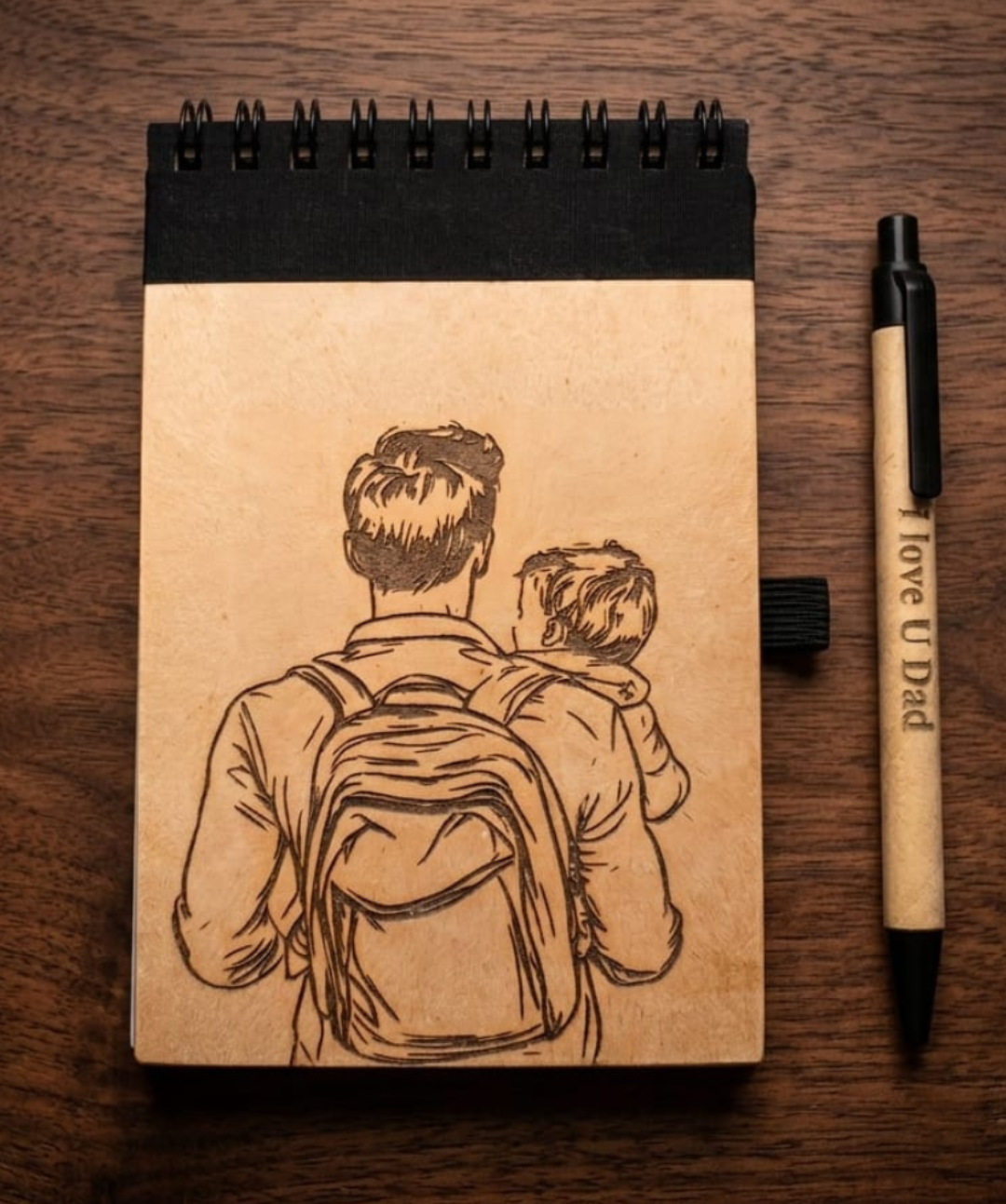 Set Scrittura "Papà" | Taccuino Kraft + Penna in Legno Incisi a Laser