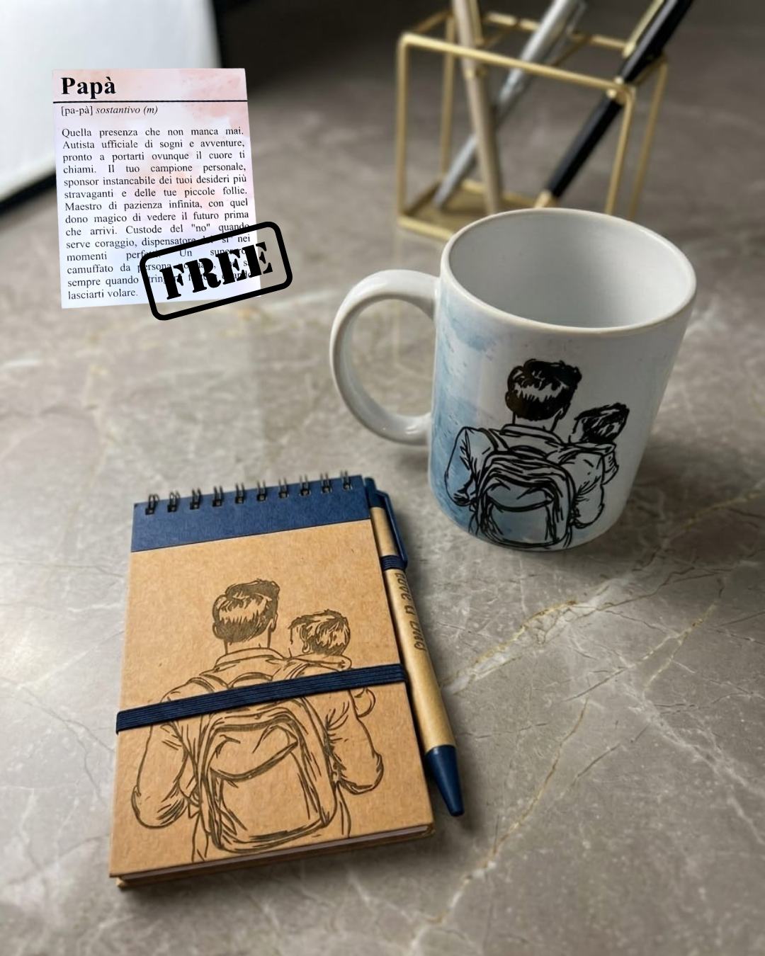 Bundle "Papà" | Tazza, Targhetta in Legno, Set Scrittura | Crea il tuo