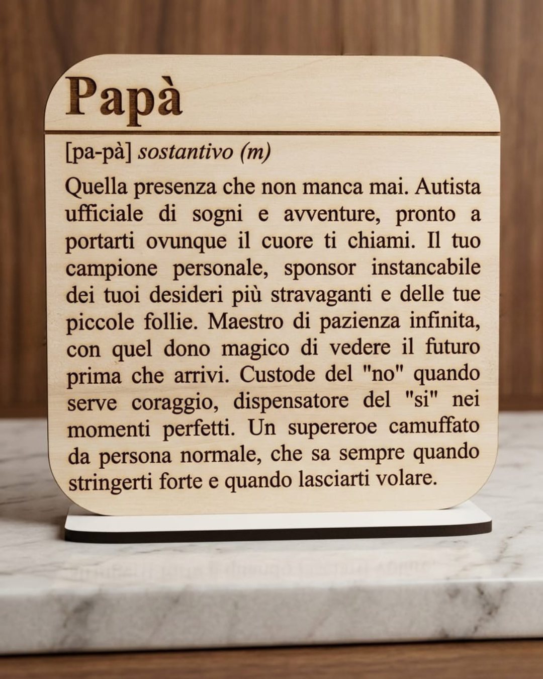 Targhetta in Legno "Papà" Incisa a Laser con Base